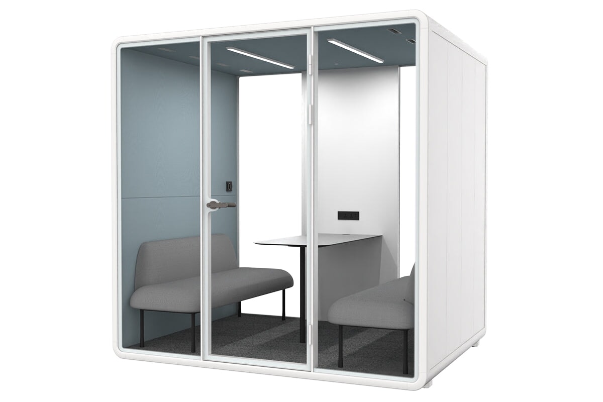 Nest 4 Person Meeting Booth with Echo Panel & Fabric - Soundproof Office Pod for Team Collaboration & Private Calls