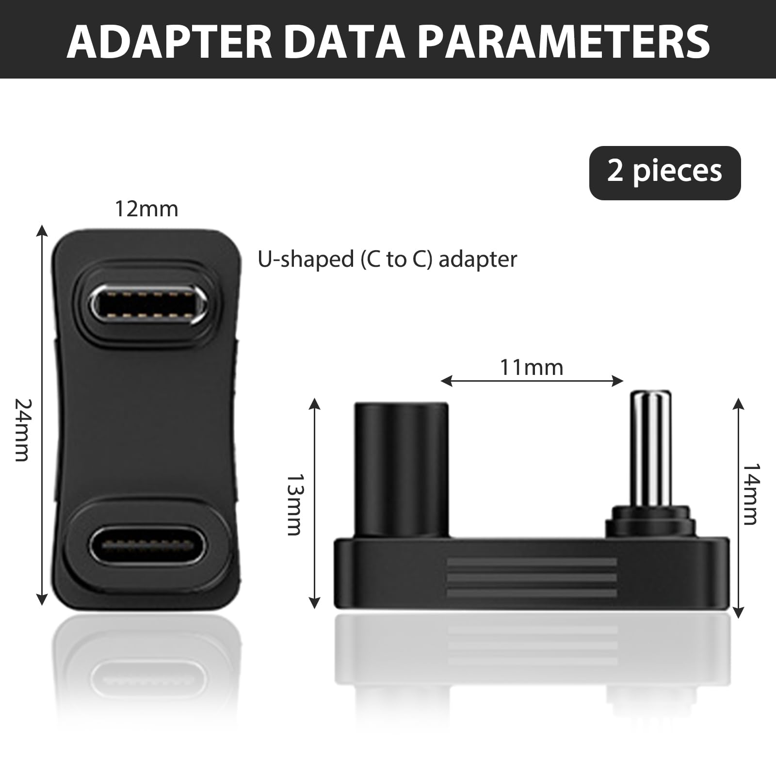 AOUZOVLI 2-Pack 180 Degree USB-C Right Angle Adapter - USB-C U-Shaped Connector for Laptops, Phones & Tablets - Perfect for Tight Spaces & Cable Management