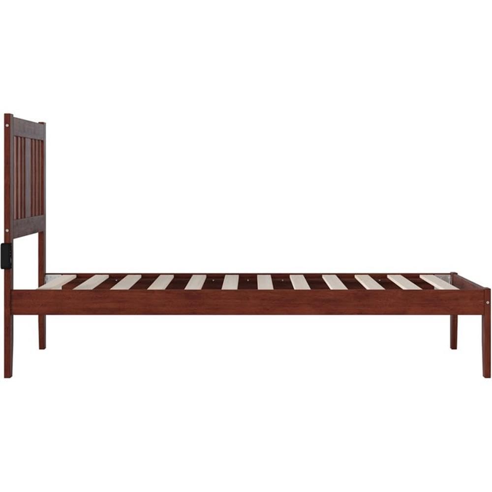 BOWERY HILL Twin Spindle Bed Frame with USB Turbo Charger - Solid Walnut Wood Bed for Small Space - Perfect for Kids Room, Guest Bedroom & Dormitory