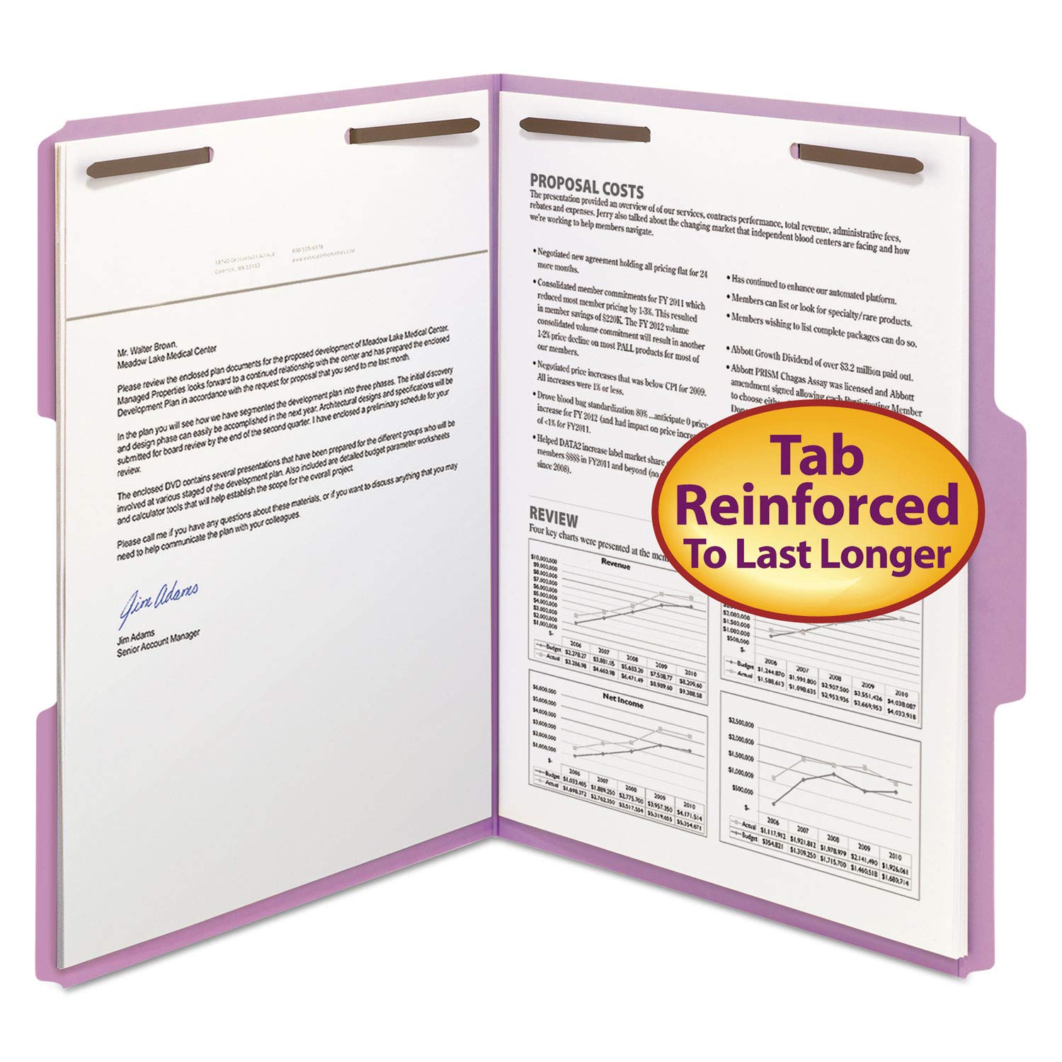 Smead Top Tab Colored 2-Fastener Folders, 1/3-Cut Tabs, Letter Size, Lavender, 50/Box - Premium File Folders for Office, School, and Home Organization