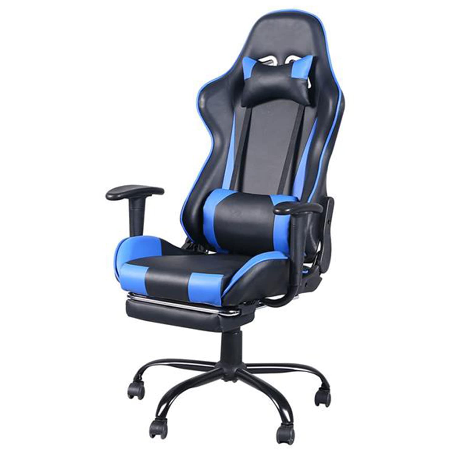 AKDXM Ergonomic Gaming Chair - PU Leather Office Computer Chair with Adjustable Headrest & Footrest, Racing Style Executive Swivel Chair, Blue & Black - Perfect for Gaming, Home Office, and Workstations (3-10 Day Delivery)