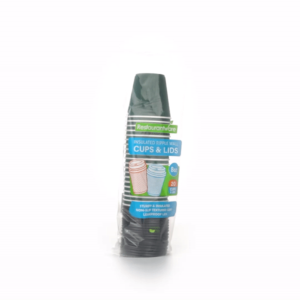 8 oz Eco-Friendly Forest Green Ripple Wall Paper Coffee Cups with Black Lids - 20 Count Box (3.5