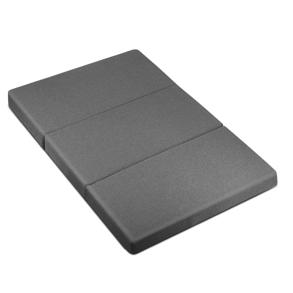 Double Size Folding Foam Mattress - Portable Bed Mat for Camping & Guest Room - Dark Grey Memory Foam Mattress Topper for Travel, Home & Temporary Sleeping Solutions