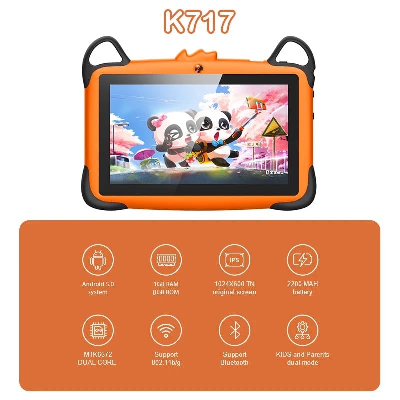 TUTT K7 7-inch Kids Learning Tablet - Drop-Resistant, HD Display, 8GB Memory (Expandable), Android OS, Dual Camera, Parental Controls - Perfect for Early Education & Home Learning (Blue)