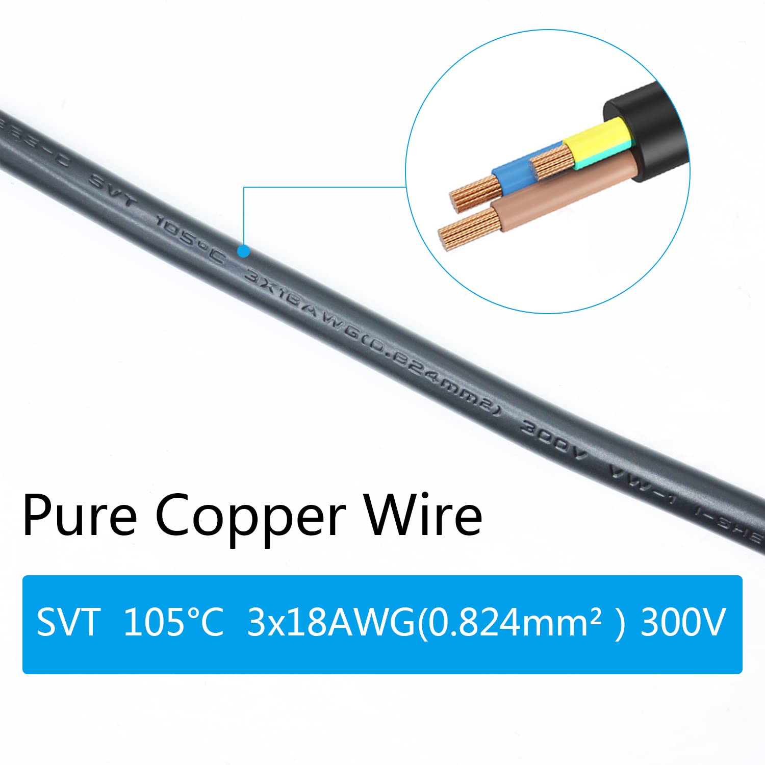 Right Angle Computer Power Cord 5.9FT, 3 Prong for Desktop, Monitor, TV - Home & Office Use