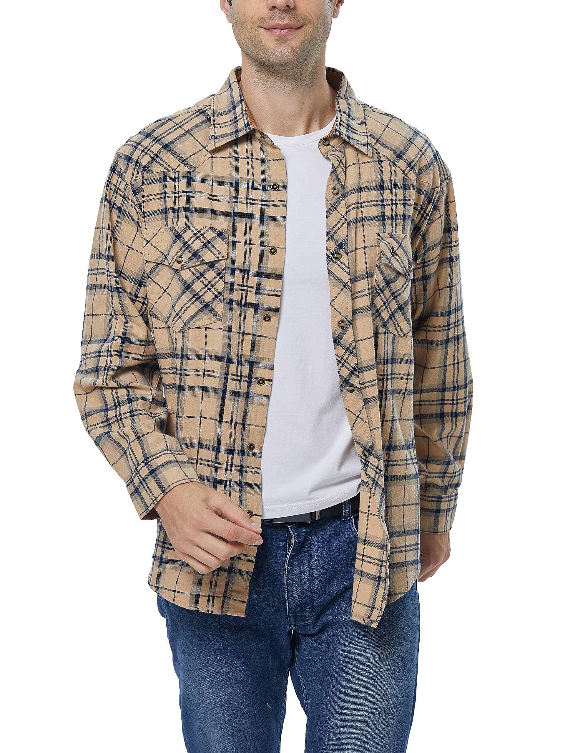 COEVALS CLUB Men's Flannel Shirts - Long Sleeve Western Snap Button Plaid Shirt for Casual & Work Wear | Perfect for Outdoor Adventures, Camping and Fall Layering