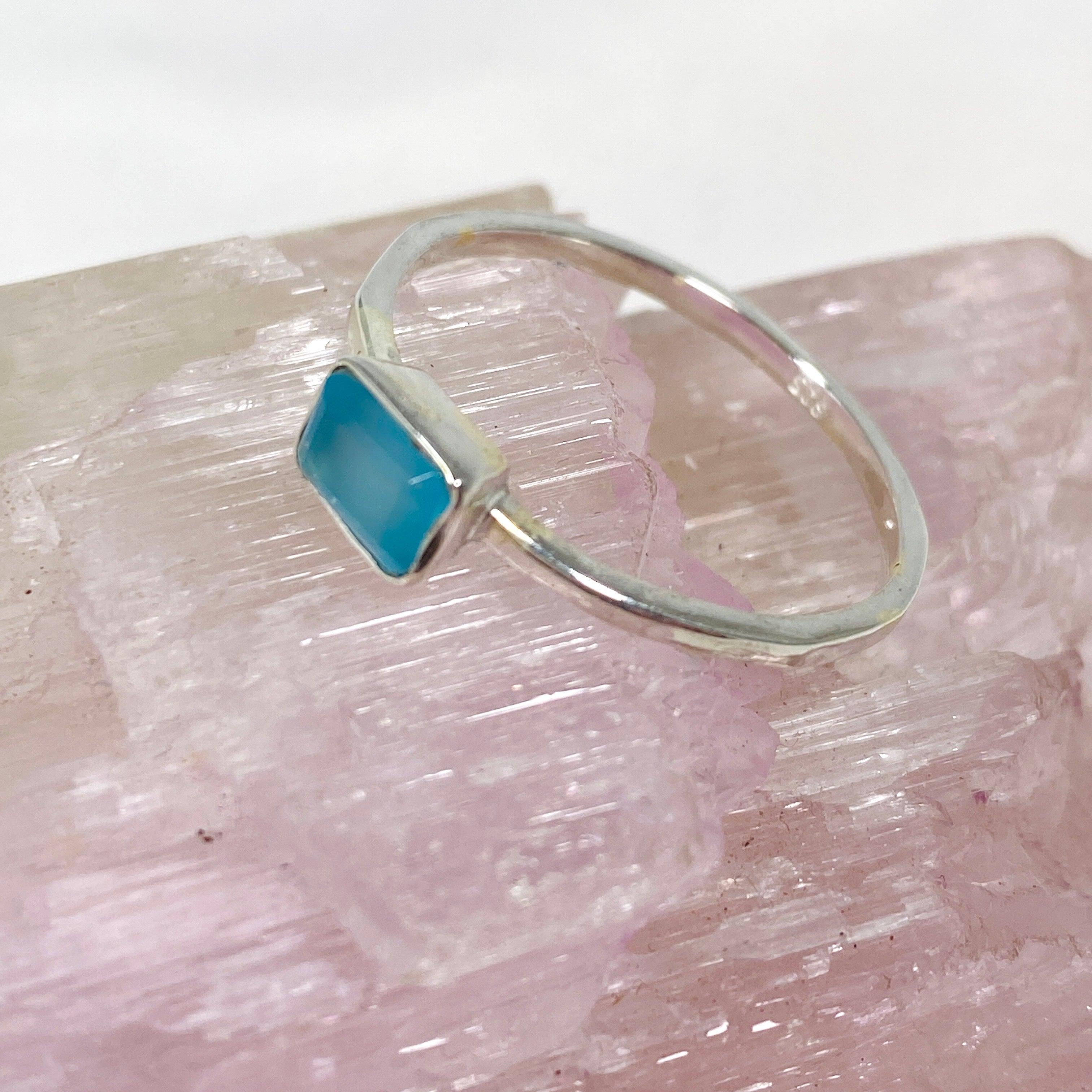 Blue Chalcedony Rectangular Faceted Fine Band Ring R3793 BC - Elegant Jewelry for Women, Perfect for Weddings, Parties & Everyday Wear
