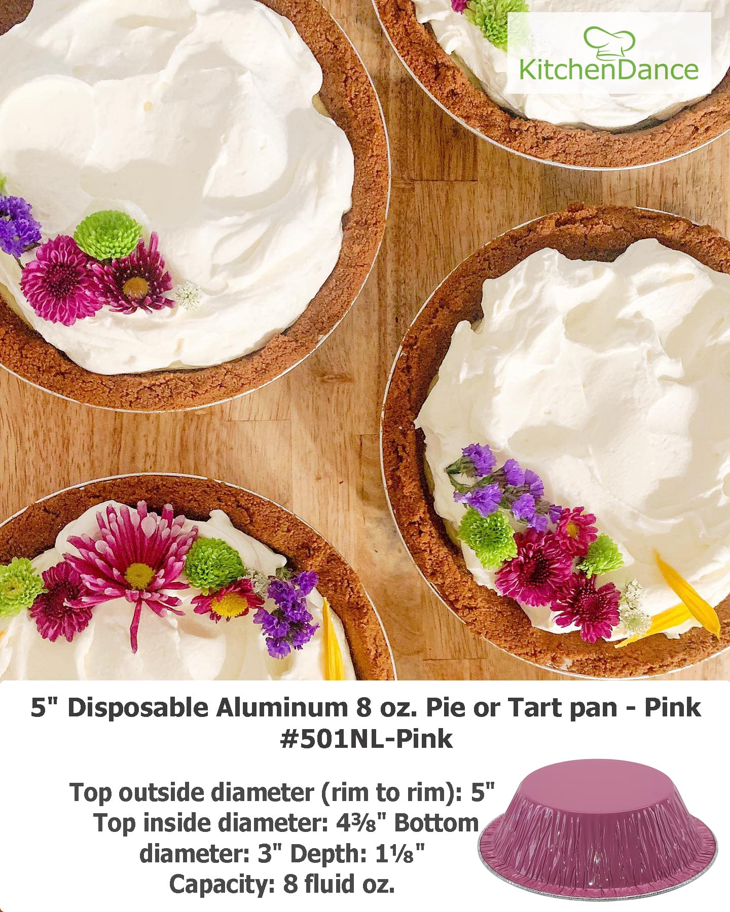 KitchenDance 5 Inch Mini Pie Tins with Lids - Premium Aluminum Pie Pans for Baking Pies, Tarts, Cobblers & Cakes - Reusable & Non-Stick - Perfect for Home Bakers & Professional Chefs (Set of 500, Pink) | Ideal for Holiday Baking, Potlucks & Dessert Parties