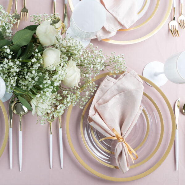 24-Pack Clear & Gold Rim Plastic Dinnerware Set for 8 Guests - Elegant Disposable Plates, Cups & Cutlery - Perfect for Weddings, Parties, BBQs & Outdoor Events