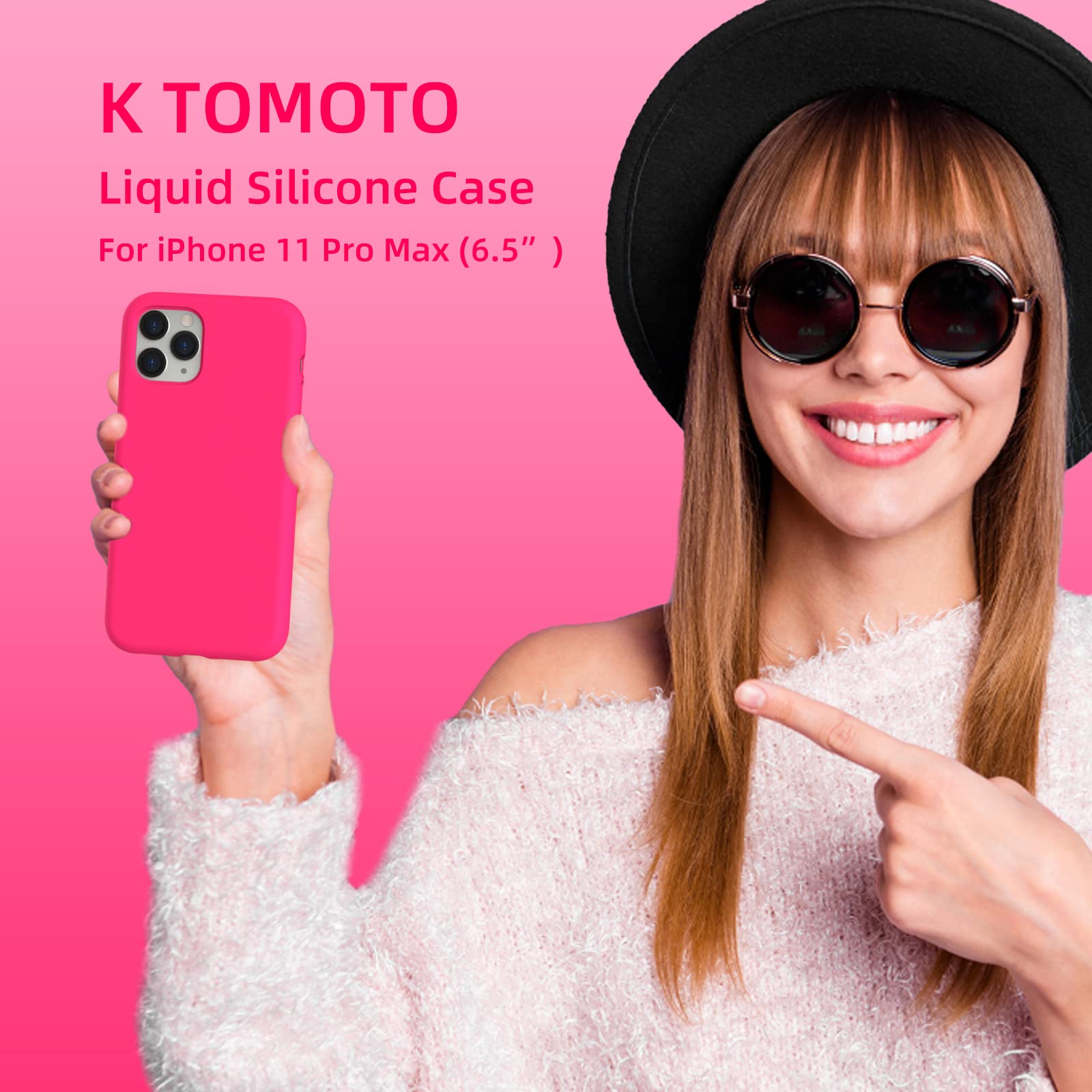 K TOMOTO iPhone 11 Pro Max Case 6.5 Inch - Shockproof Liquid Silicone Gel Cover with Microfiber Lining | Full Body Protection Phone Case in Hot Pink | Perfect for Daily Use, Outdoor Activities & Travel Protection