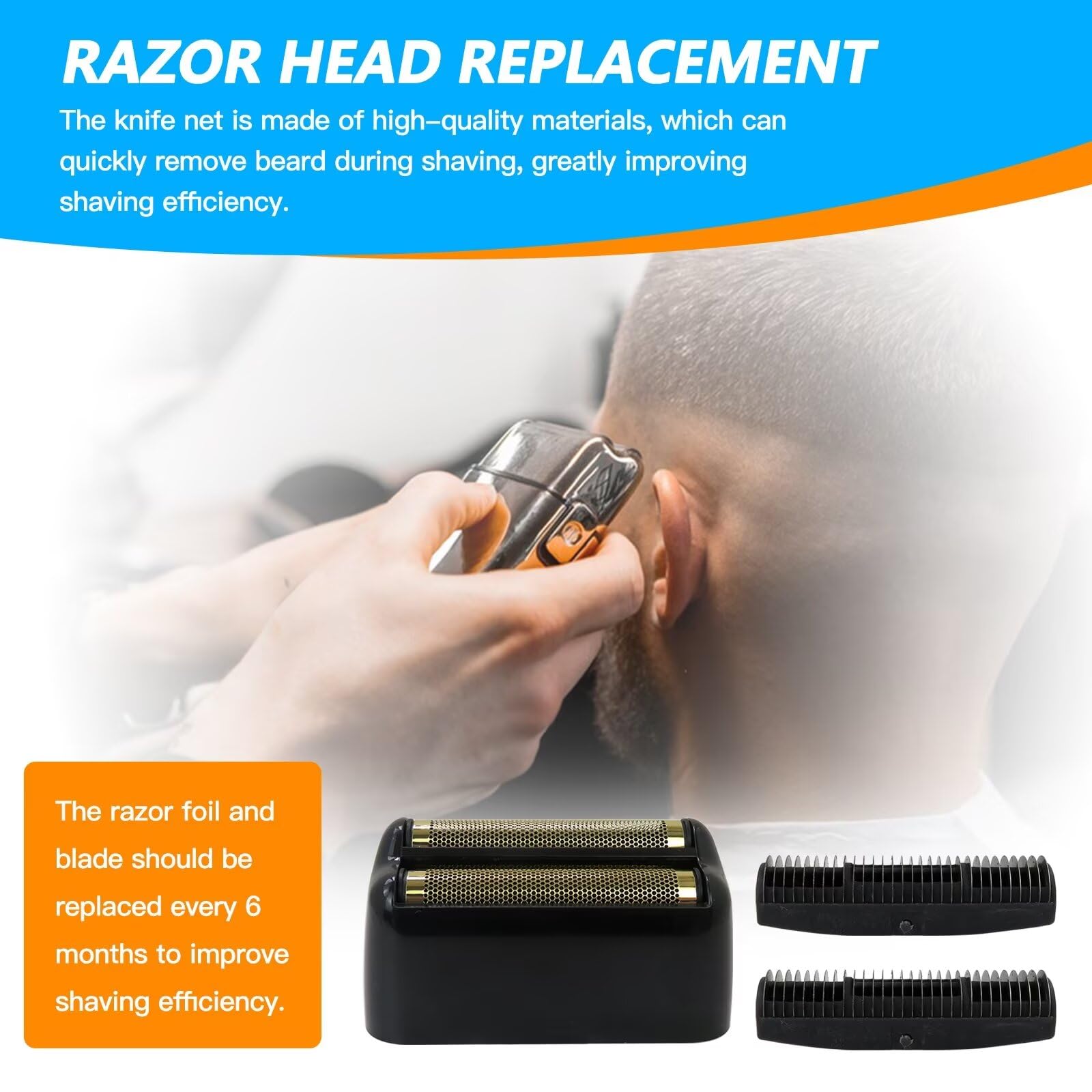 Replacement Foil and Cutter for Barberology FXFS2 Electric Shaver - Double Foil Shaver Replacement Head for PRO Barberology Razors (Bright Black) - Perfect for Professional Barbers & Home Grooming