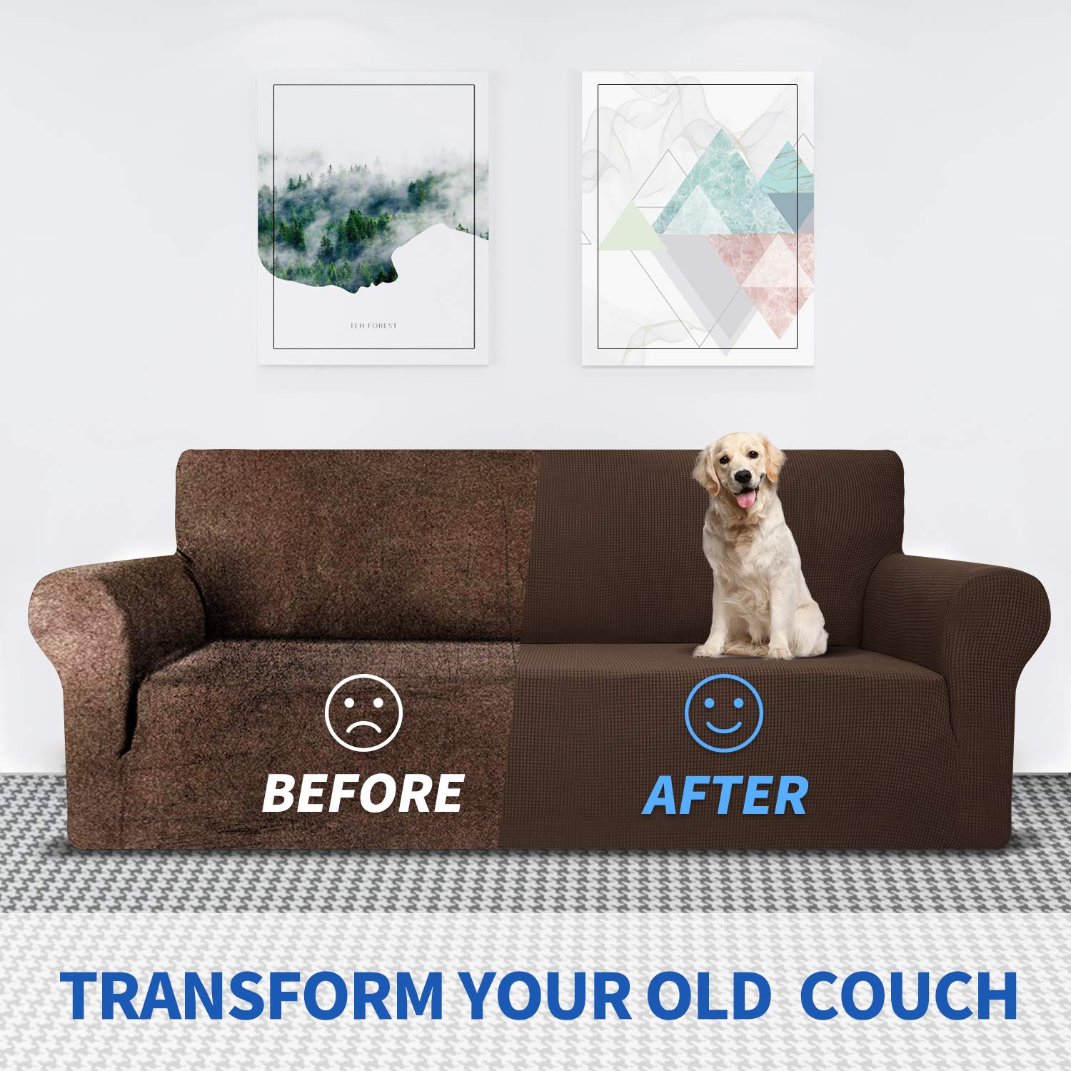 MAXIJIN Stretch Loveseat Sofa Slipcover - 1 Piece Washable Pet Proof Furniture Protector for 2 Cushion Couches, Non-Slip Sofa Cover for Dogs & Cats (Loveseat, Coffee) - Perfect for Living Room, Apartment & Pet-Friendly Homes
