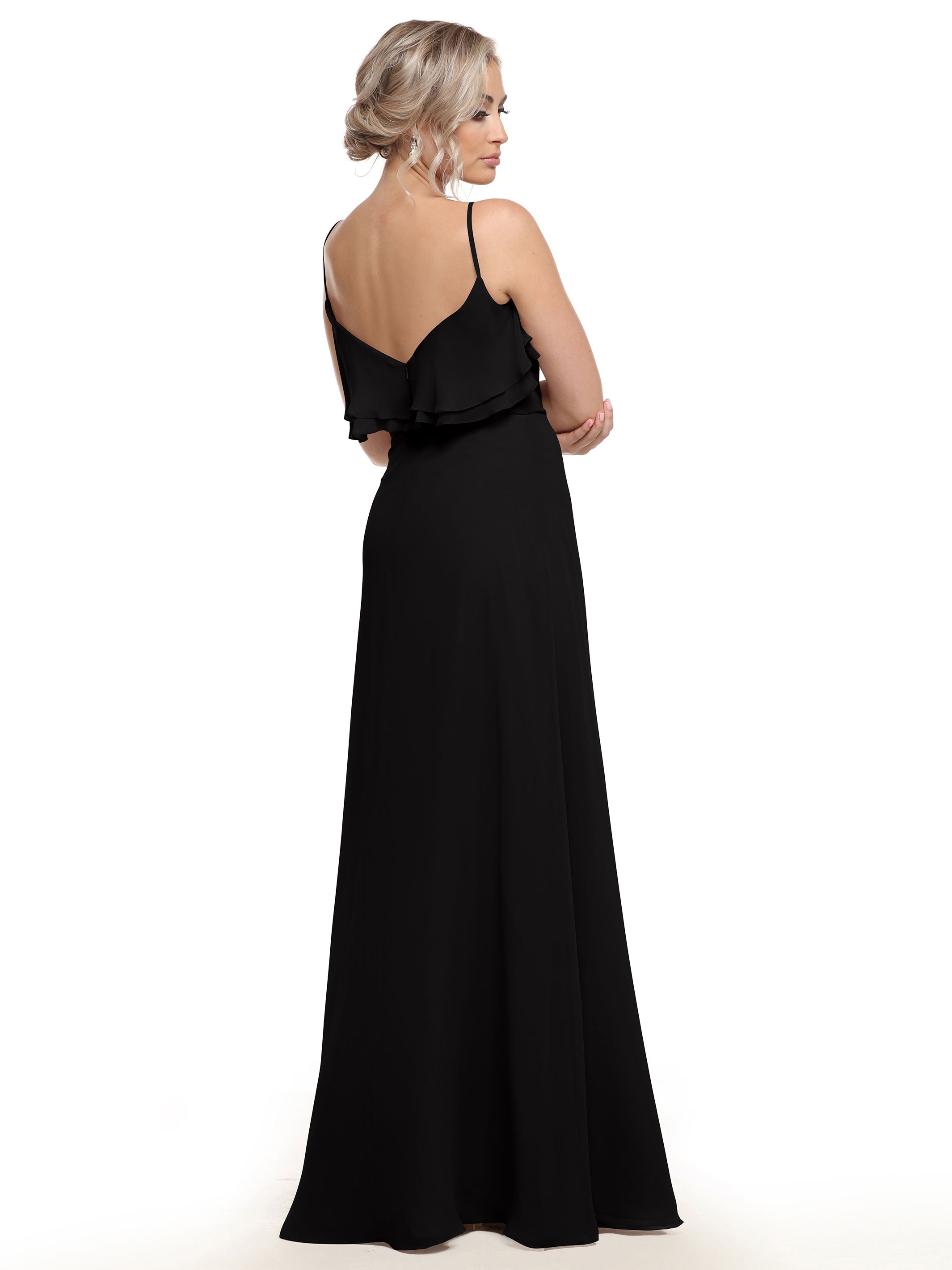 Elegant Ruffled Neckline Chiffon Bridesmaid Dress - Perfect for Weddings, Formal Events & Special Occasions