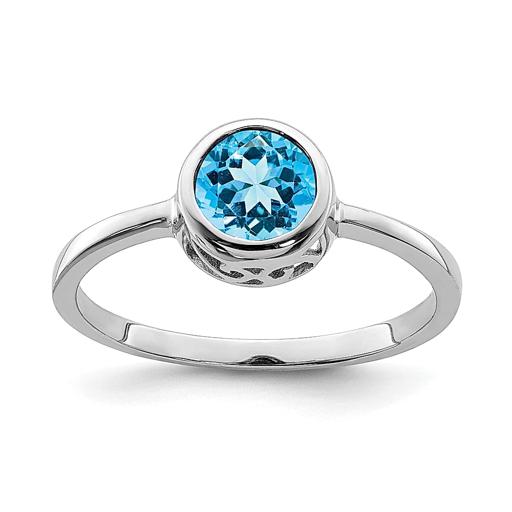 925 Sterling Silver Blue Topaz Round Ring - Dainty Gemstone Jewelry for Women | Elegant Gift for Her, Birthday, Anniversary & Special Occasions