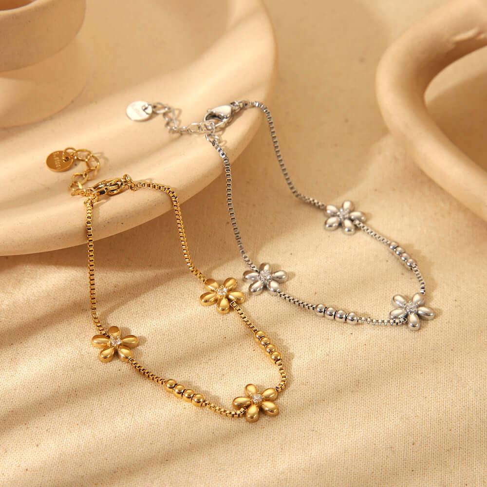 Floral Bead Bracelet for Women - Gold Plated Adjustable Boho Bracelet | FB179 | Perfect for Parties, Weddings & Everyday Wear
