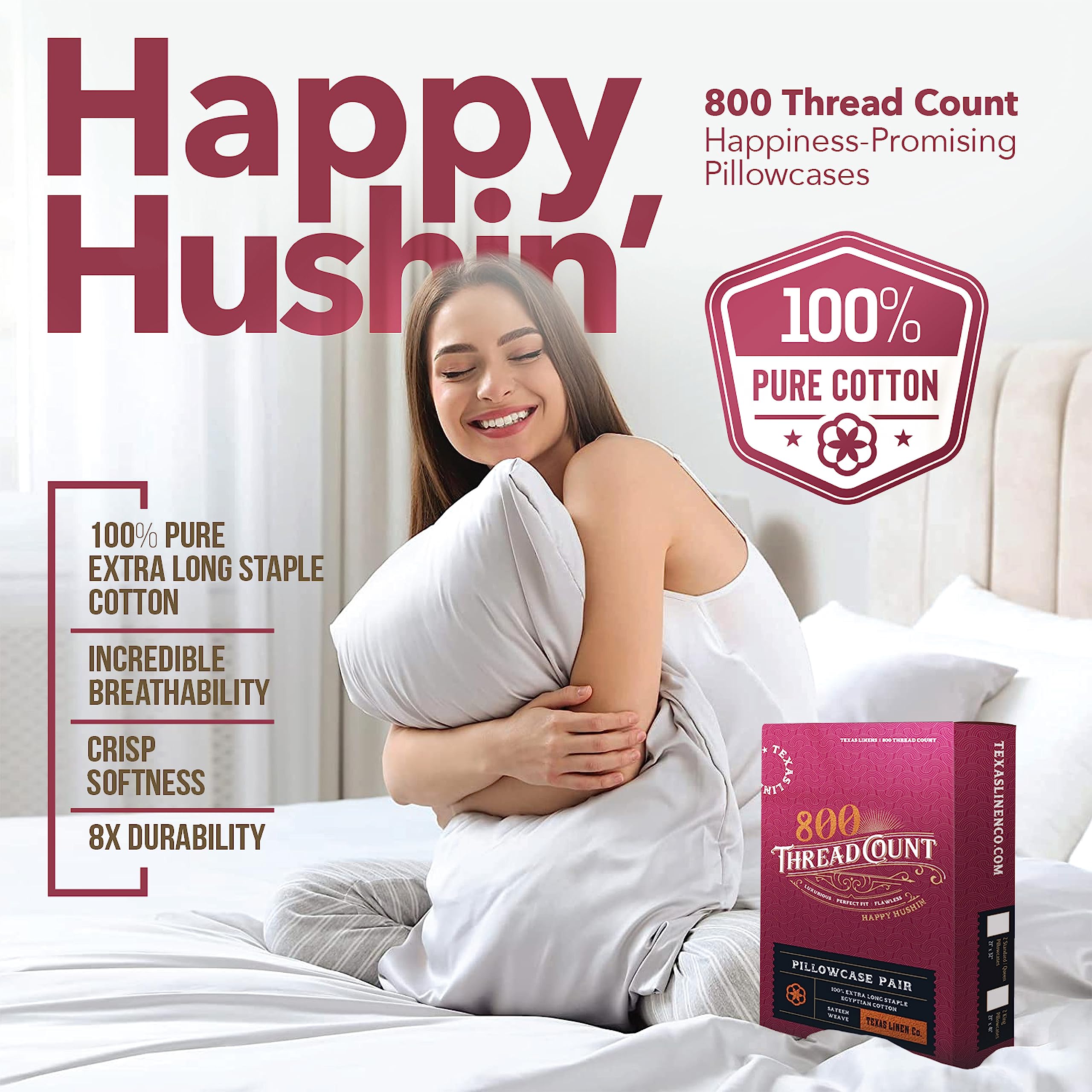 Premium 100% Egyptian Cotton Pillowcases Set of 2 - 800 Thread Count, Soft & Breathable Cooling Pillow Covers for Standard/Queen Size Beds - Luxury Bedding for Hot Sleepers & Allergy Relief - Perfect for Master Bedrooms, Guest Rooms & Hotels