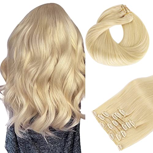 Premium 18 Inch Clip in Hair Extensions - 7pcs 120g Bleach Blonde Human Remy Hair for Natural Volume & Length | Perfect for Parties, Weddings & Daily Styling