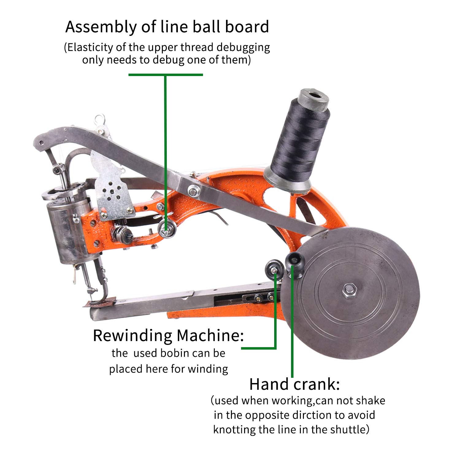 YUEWO Manual Shoe Repair Machine - DIY Cobbler Sewing Tool for Mending Shoes with Cotton/Nylon Thread (Orange) - Perfect for Home Shoe Repairs & Leather Craft Projects