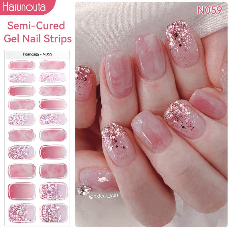 20 Tips Pink Marble Semi Cured Gel Nail Strips - DIY Salon Quality Nail Art Kit for Women | Perfect for Home Manicure, Parties & Special Occasions