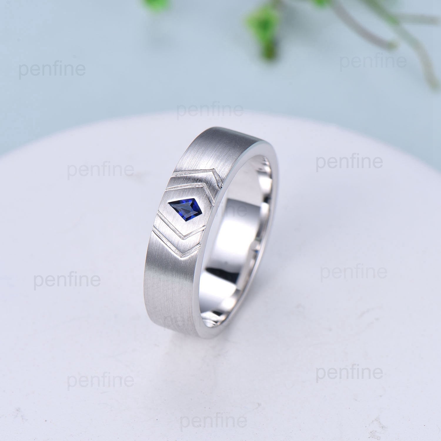 Howl's Moving Castle Men's Ring - 6mm Kite Cut Sapphire Wedding Band in Silver & White Gold - Matching Couple Rings for Him & Her - Perfect Gift for Anime Fans, Cosplay, and Fantasy Weddings