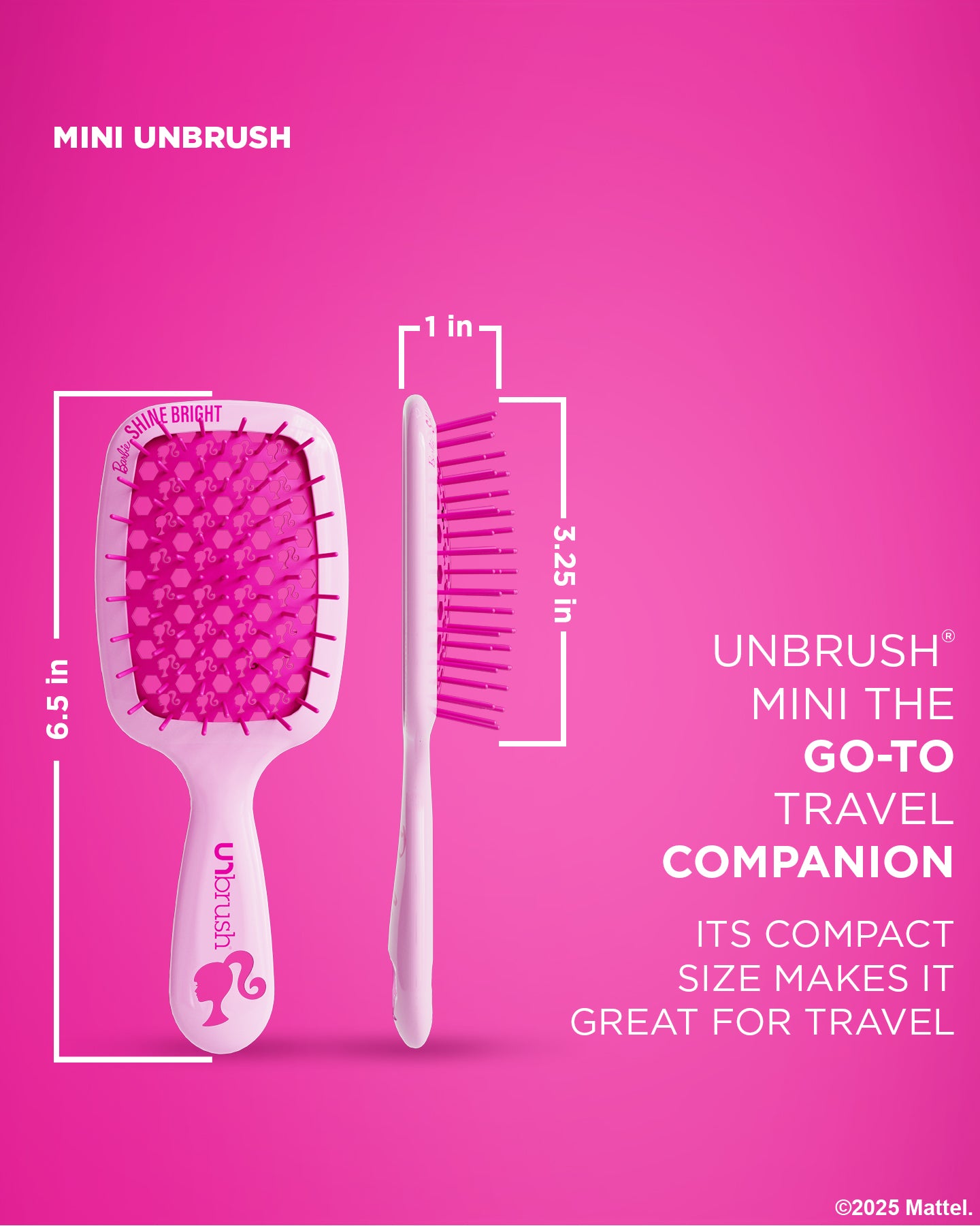UNbrush Barbie Detangling Brush for Kids - Tangle-Free Hair Brush with Soft Bristles for Shiny, Smooth Hair - Perfect for Daily Hair Care & Styling at Home, School, or Travel