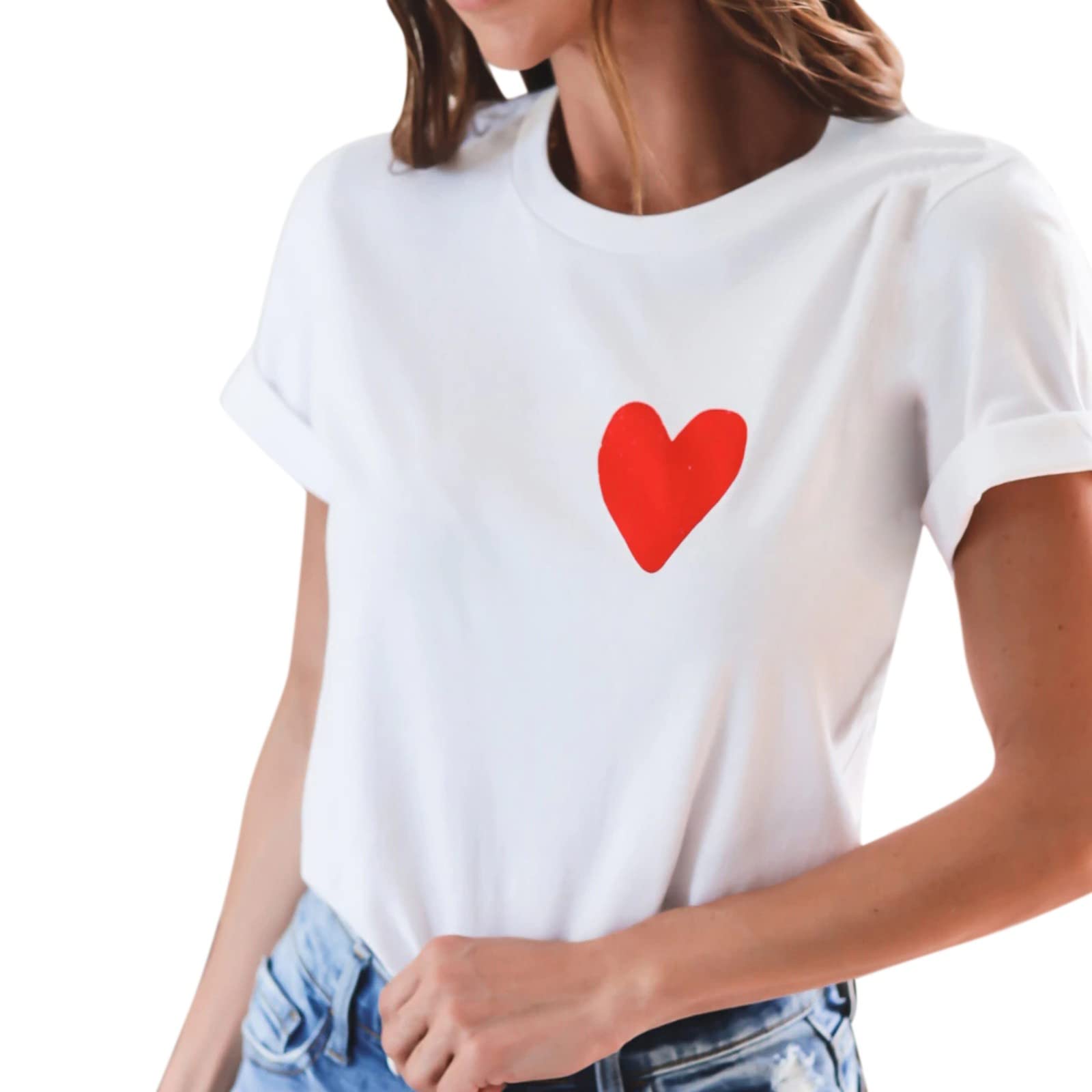 Women's Heart Printed Short Sleeve T-Shirt - Soft Casual Pullover Top for Everyday Wear | Perfect for Outings, Dates & Relaxing at Home