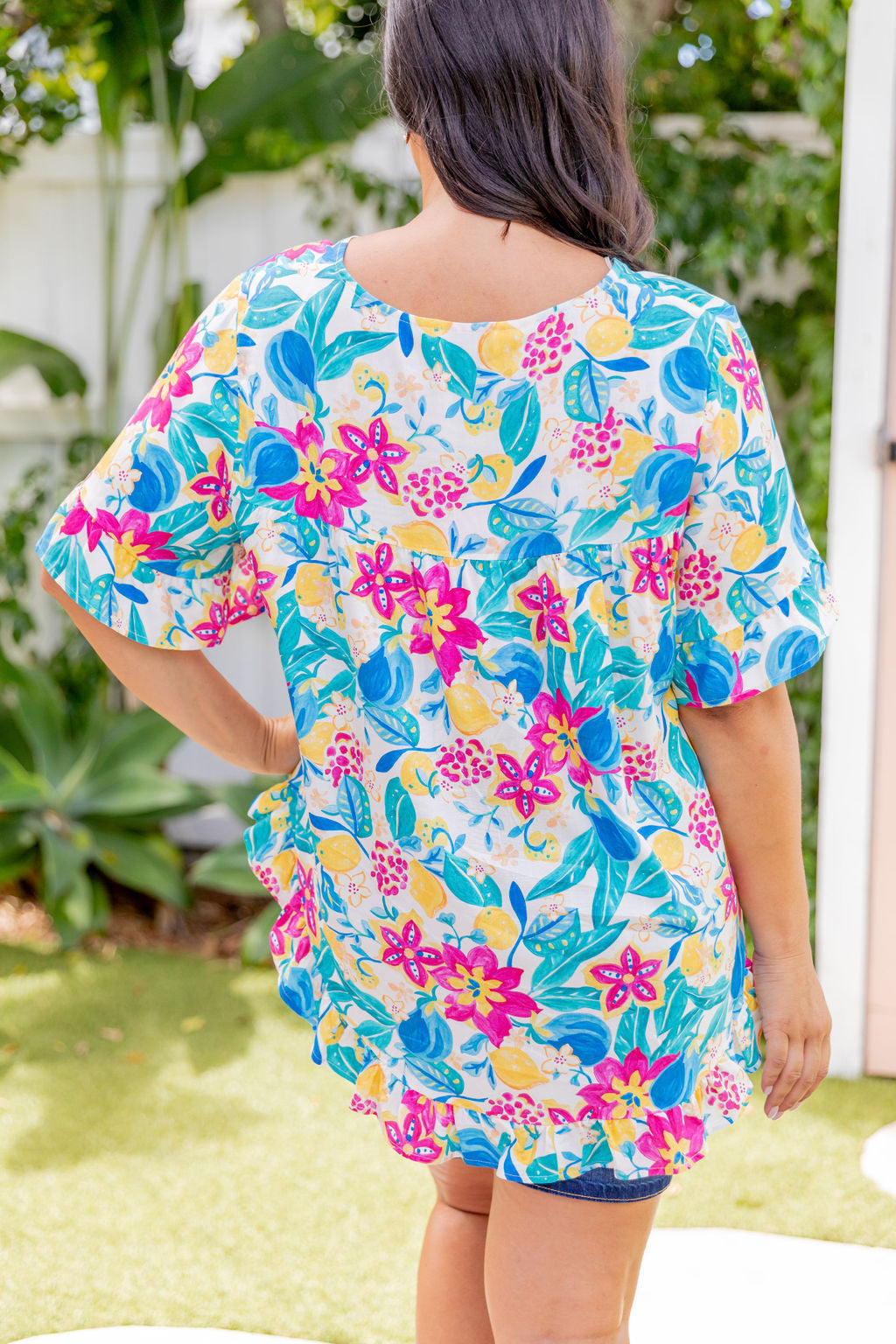 Lemon Garden Natalie Top - Women's Floral Print Blouse for Casual Wear & Summer Outfits
