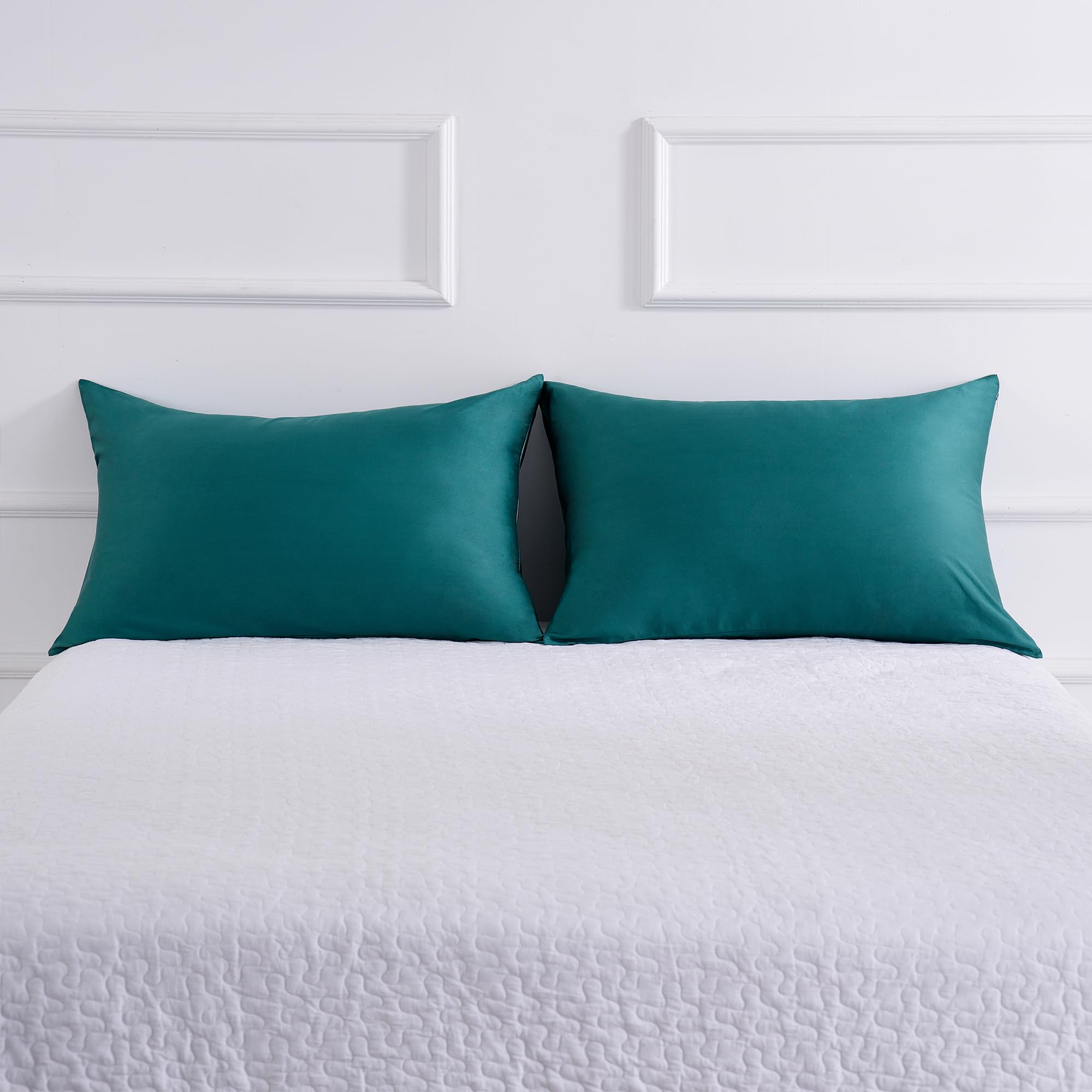 **King Size Cotton Pillow Protectors with Zipper - 2 Pack Cooling & Breathable Pillowcases (20