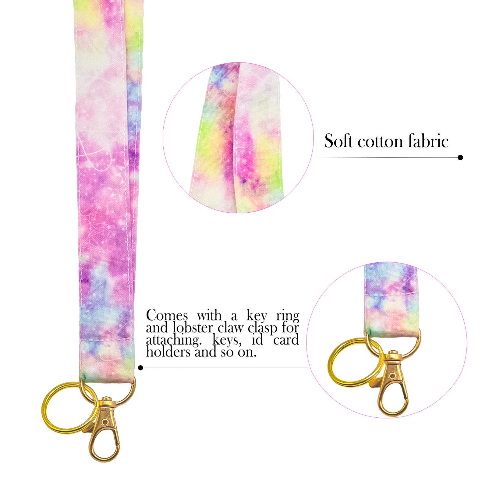 Pink Rainbow Lanyard Keychain for Women - Soft Cotton Neck Strap with Metal Clasp | ID Badge, Keys & Phone Holder