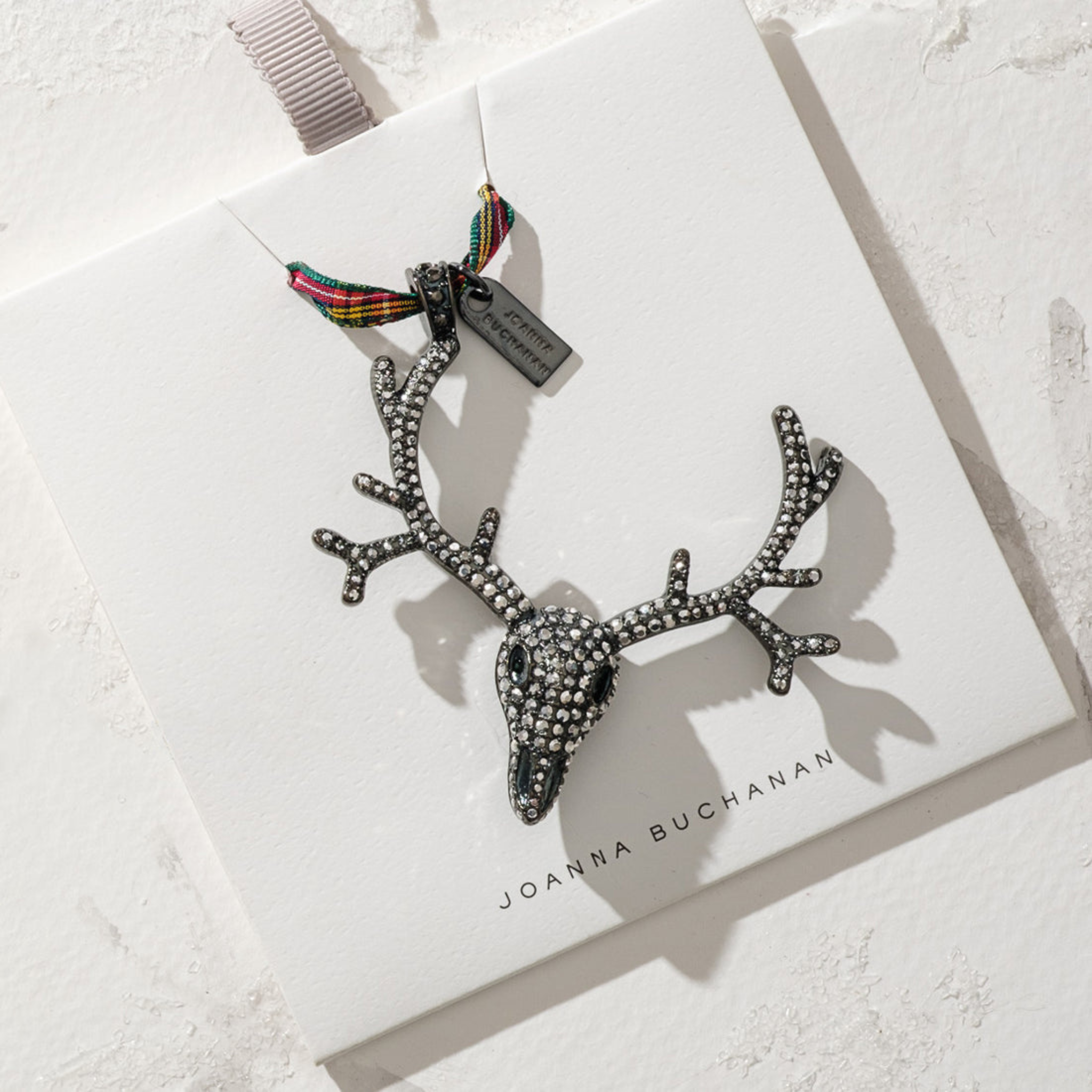 Deer Antler Christmas Ornament with Plaid Tartan Ribbon - Rustic Holiday Decor for Tree, Wreath, and Fireplace Mantel