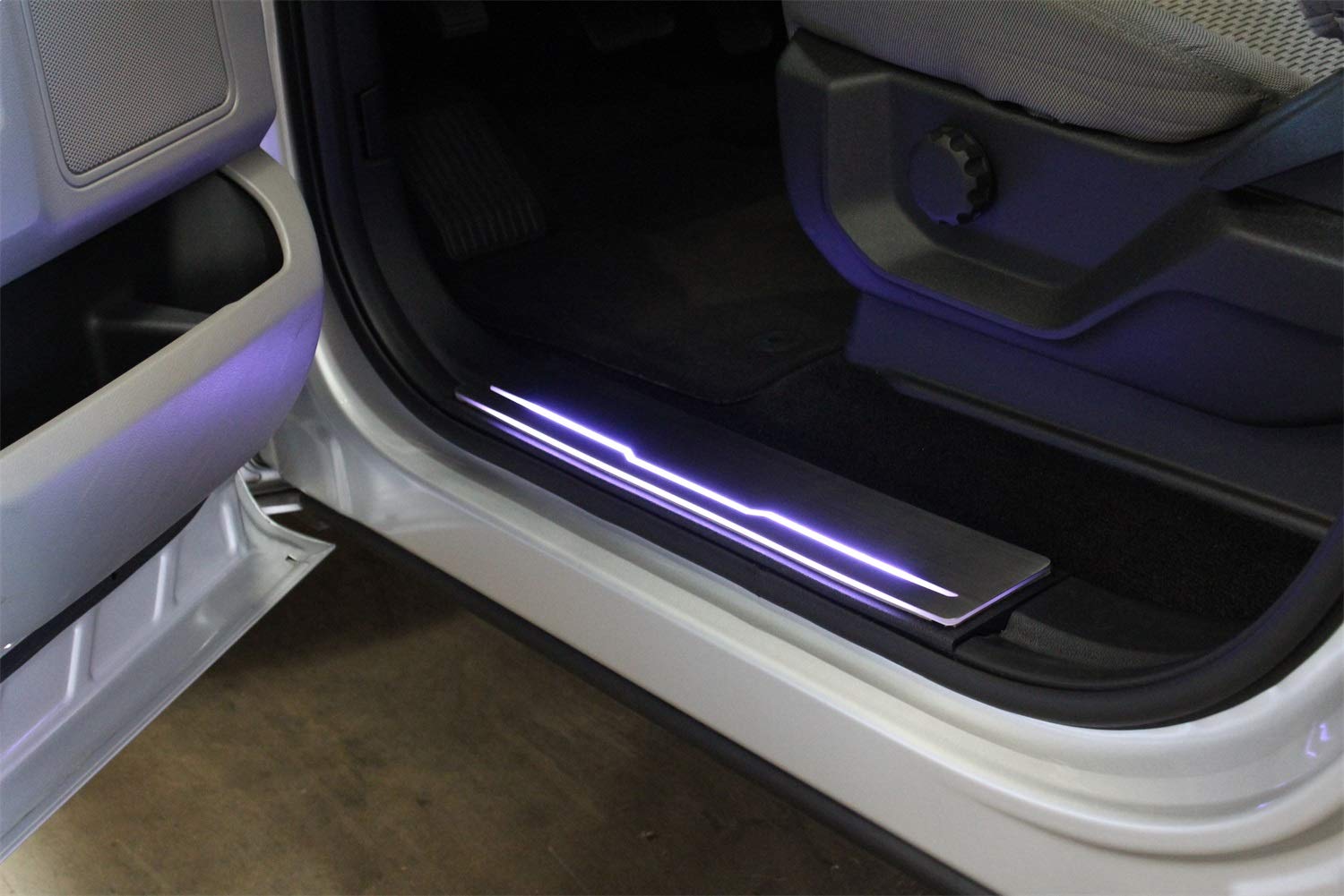 Custom Fit SPFD735 Aniglo Sill Plates - 4 Sill Plates & 2 Power Boxes - Acrylic Base with 304 Stainless Steel Faceplate - Brushed Stainless Steel Finish - Perfect for Car Door Protection & Interior Customization