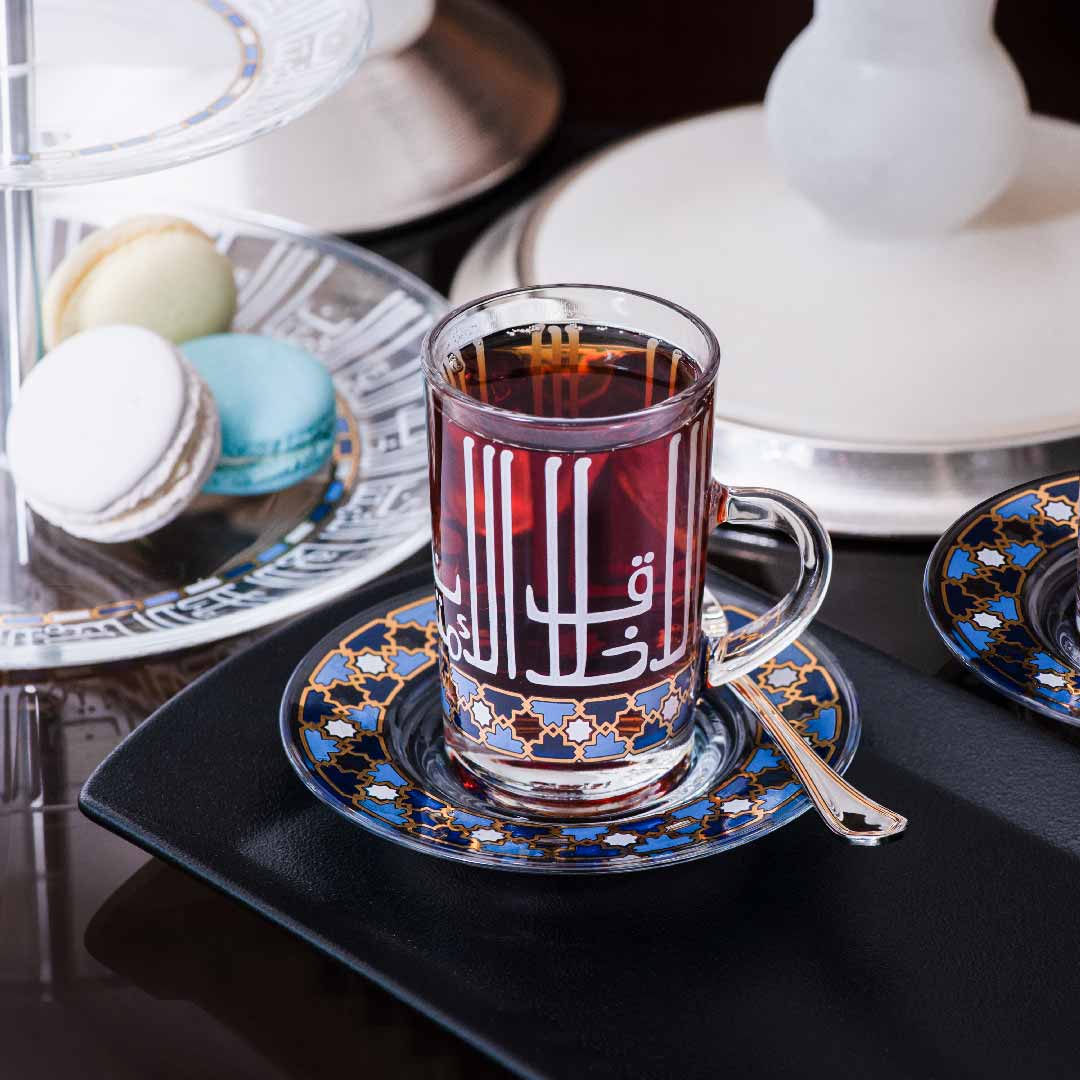 Dimlaj Asala 6-Piece Tea Cup and Saucer Set - Elegant Gold & Blue Porcelain Tea Cups for Afternoon Tea, Bridal Shower, and Home Decor