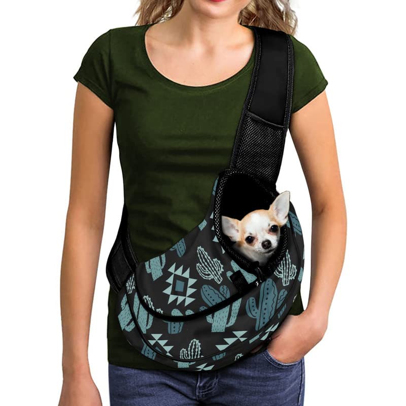 Howilath Green Aztec Southwest Cactus Print Pet Carrier Backpack for Small Dogs & Cats - Adjustable Travel Bag for Hiking, Airplane & Outdoor Adventures