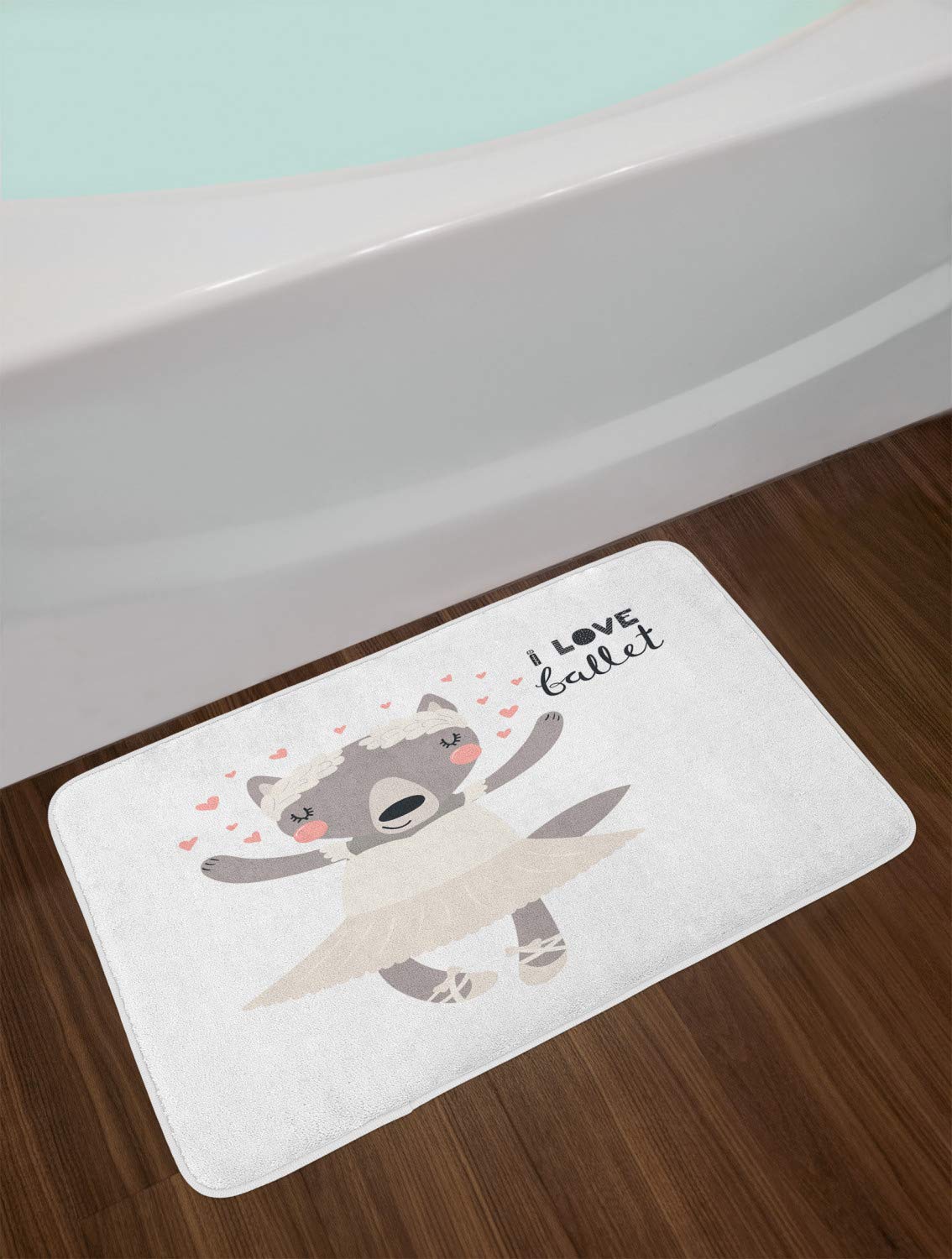 Ambesonne Non-Slip Cartoon Bath Mat - Ballerina Wolf in Pointe Shoes & Tutu with 