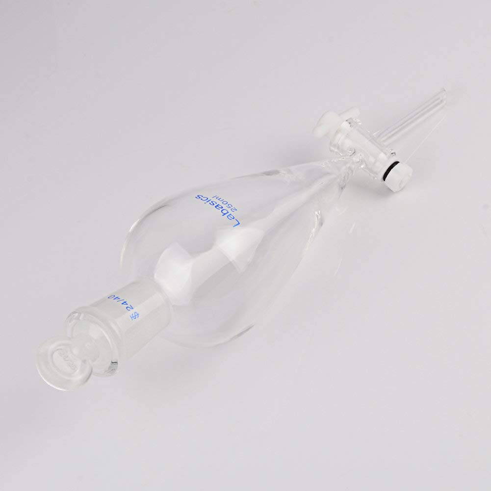 Labasics 250ml Borosilicate Glass Conical Separatory Funnel with PTFE Stopcock - 250mL for Chemistry Lab, Essential Oil Extraction & Liquid Separation