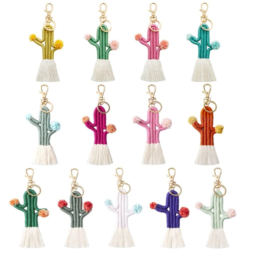 13 Pack Boho Weaving Cactus Tassel Keychain Set - Women's Bag Keyring Holder, Wallet Purse Pendant Decor - Perfect for Festival Accessories, Gift Giving & Bohemian Style Fashion (Color A, One Size)