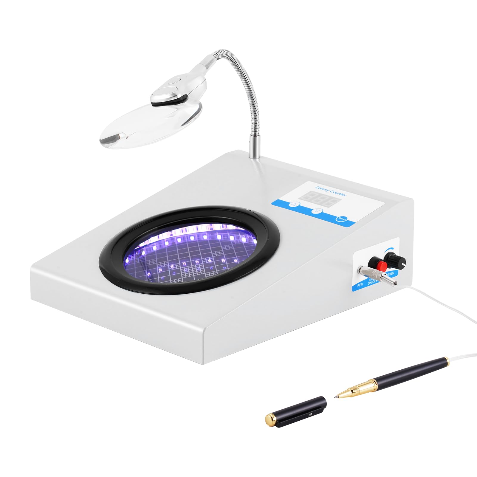 YUCHENGTECH Digital Microbial Bacterial Colony Counter - 3X/9X Magnification, 110-220V (110V) - Lab Equipment for Microbiology Testing, Petri Dish Analysis & Bacterial Quantity Measurement - Ideal for Research Labs, Food Safety Inspection & Medical Laboratories