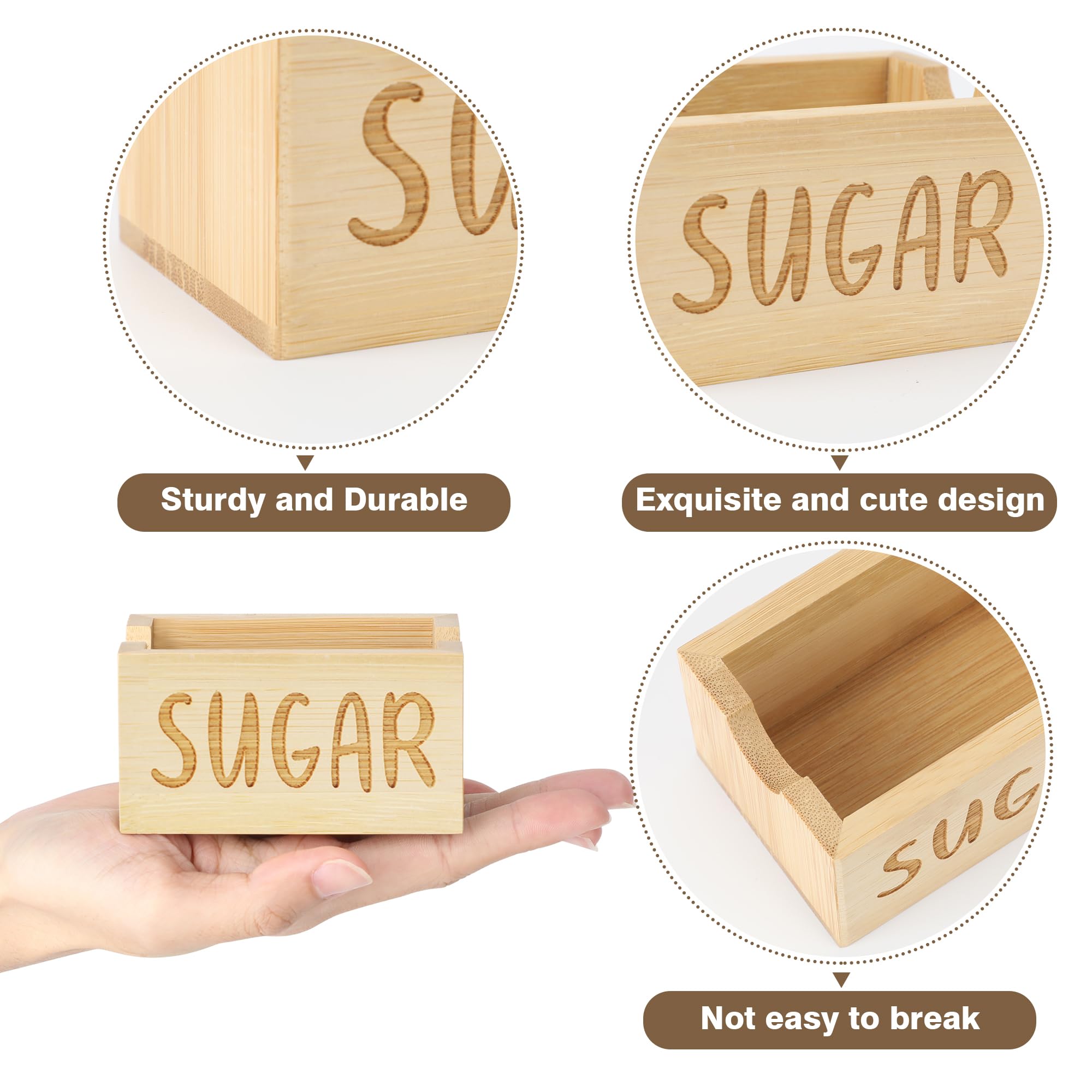 2-Pack Bamboo Sugar Packet Holder & Organizer - Coffee Tea Bag Dispenser for Drawer, Counter, Coffee Bar - Home & Restaurant Use - Compact Storage Box for Sugar Packets, Tea Bags, Coffee Accessories