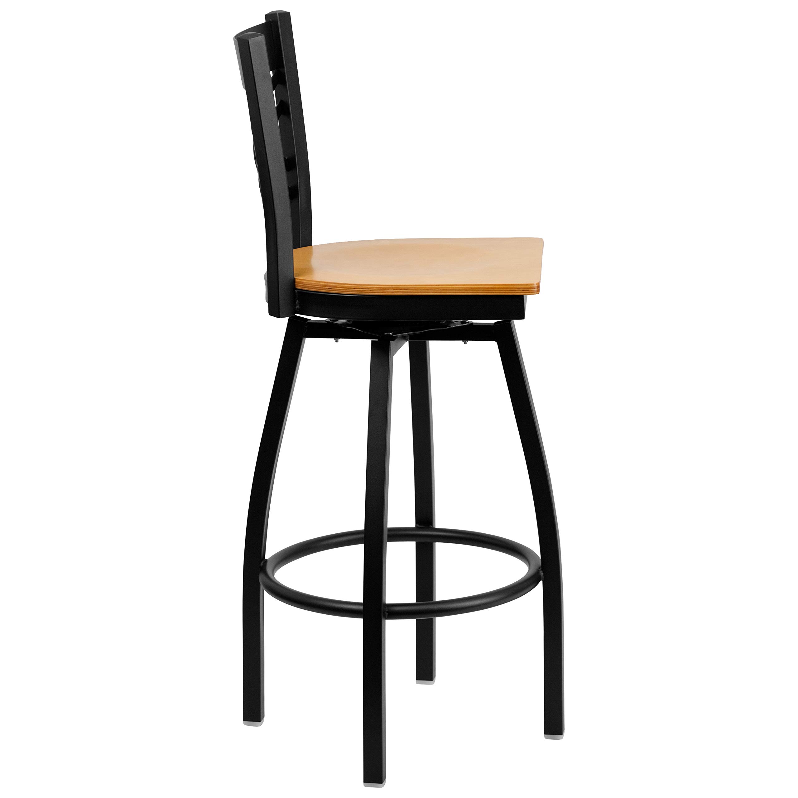 2 Pack Black X-Back Swivel Metal Bar Stools with Natural Wood Seat - Perfect for Kitchen Island, Dining Room, and Home Bar Decor