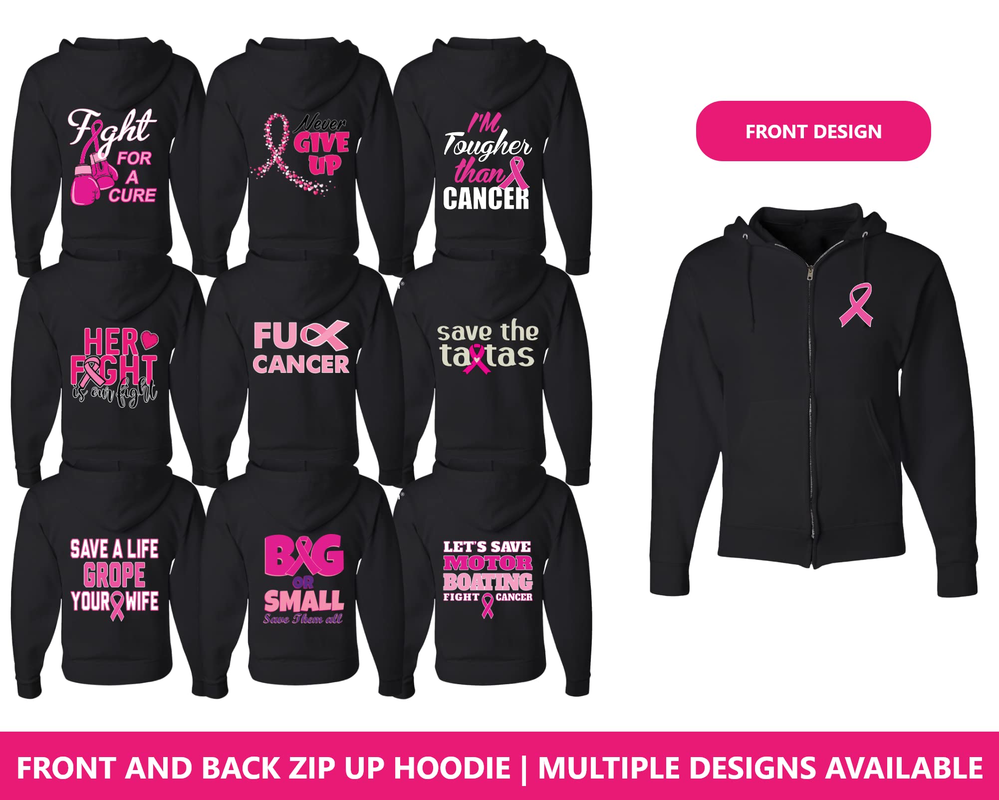Wild Bobby Pink Ribbon Sunflower Zip Up Hoodie - Breast Cancer Awareness & Faith Design - Front & Back Zipper - Cozy Sweatshirt for Women - Perfect for Fundraisers, Walks & Everyday Wear