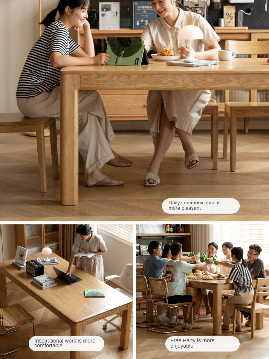 Solid Oak & Ash Wood Long Dining Table - Rustic Farmhouse Style for 6-8 People - Perfect for Family Gatherings & Dinner Parties