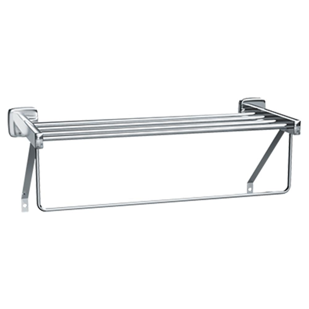 ASI 7310 24 Towel Shelf with Drying Rod & Support Bracket - Surface Mounted Bathroom Storage Organizer for Towels, Robes & Accessories - Perfect for Bathroom, Laundry Room & Spa Decor