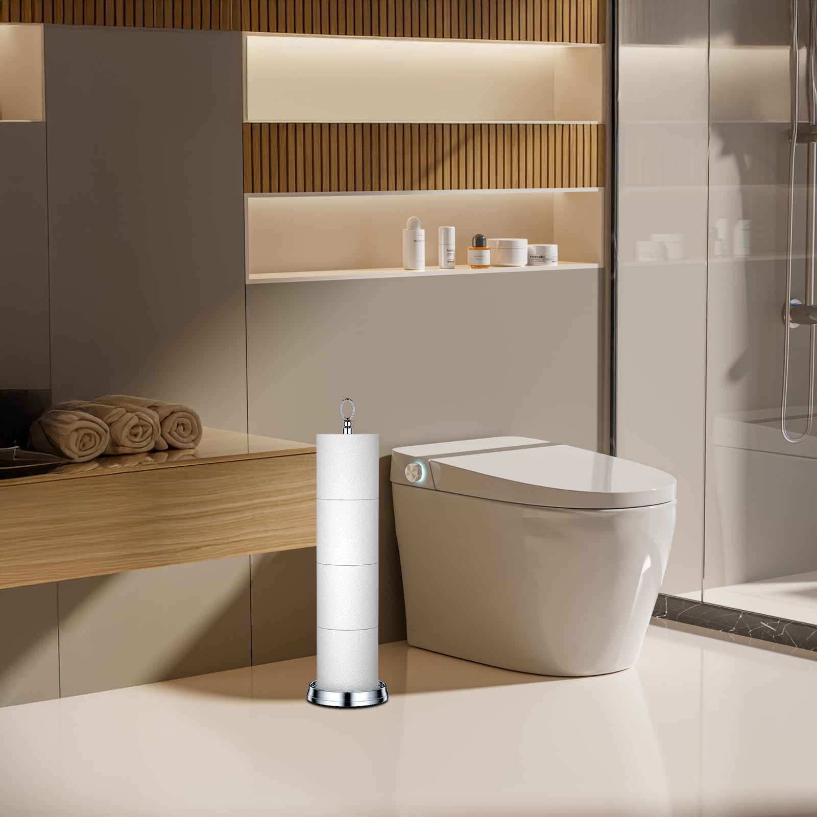 Heavy Duty Free Standing Toilet Paper Holder with Spare Roll Storage - 22.5