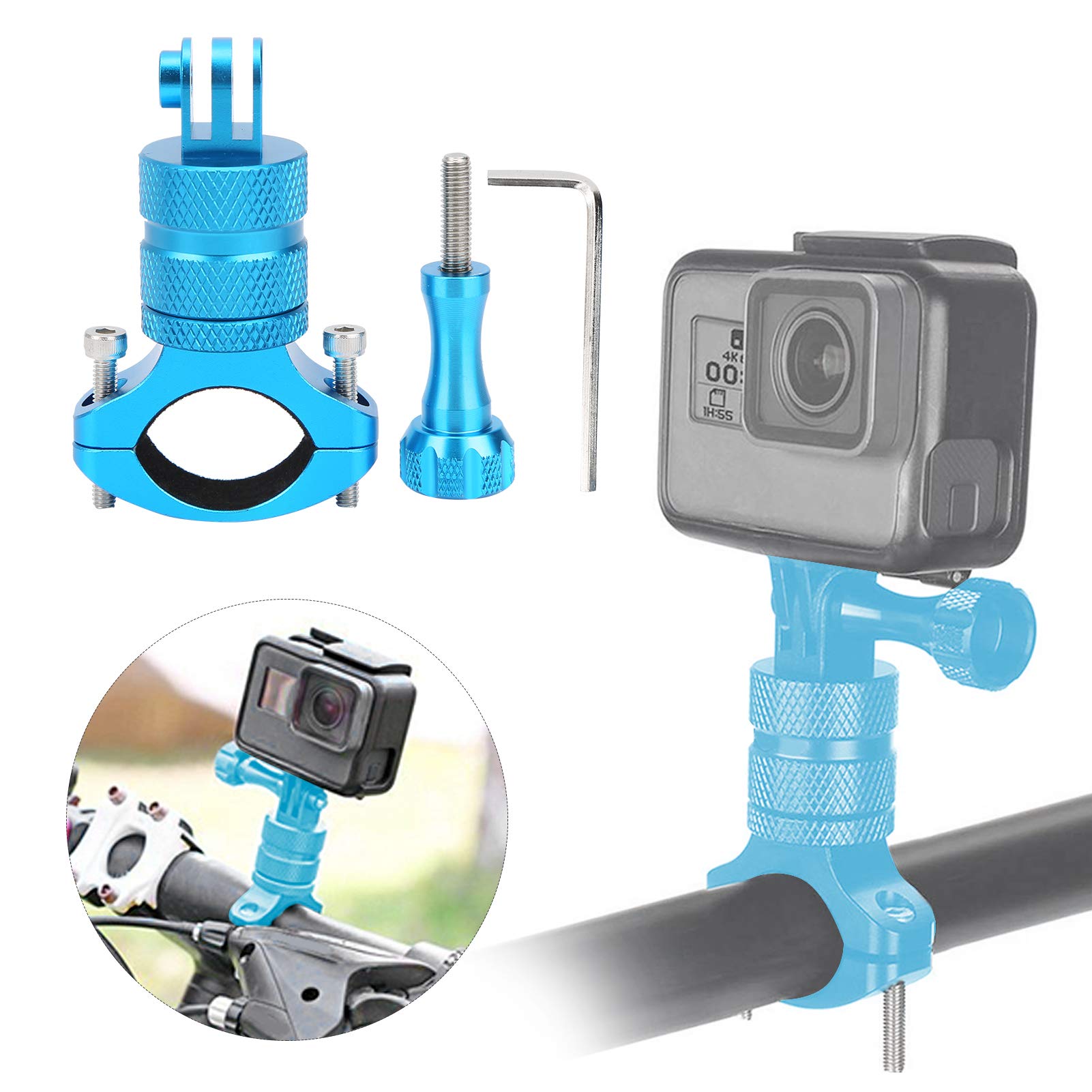 Universal Motorcycle Action Camera Mount - Durable Bike Handlebar Camera Bracket for GoPro, DJI, SJCAM (Blue) - Perfect for Vlogging, Racing & Outdoor Adventures