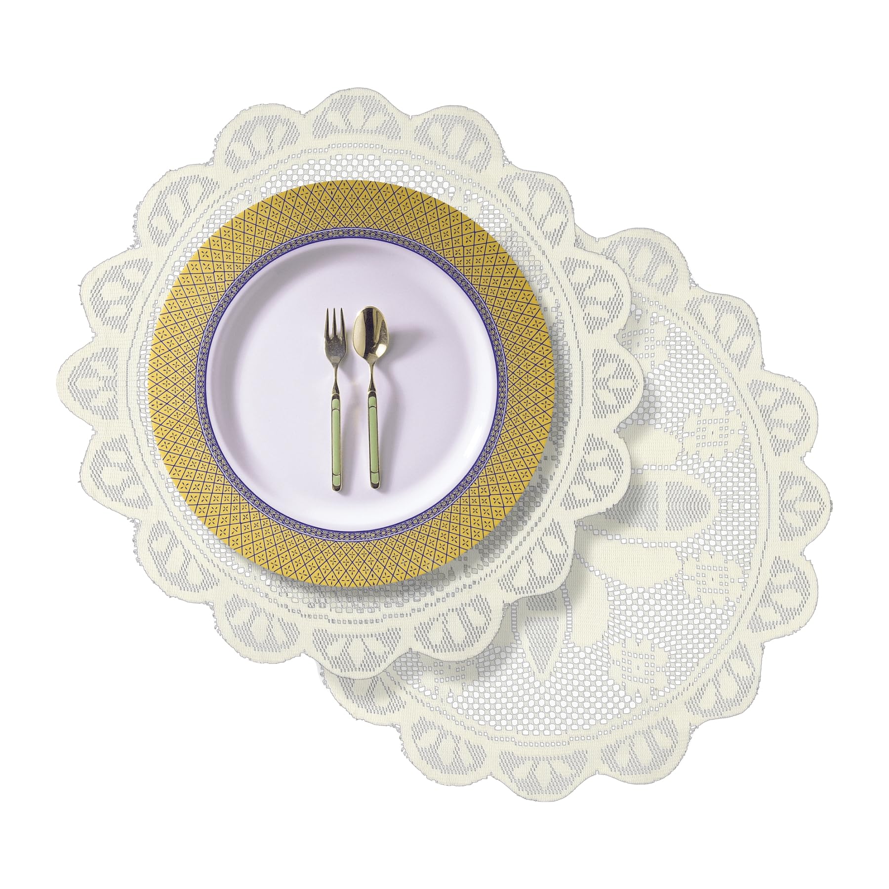 Kuber Industries Round White Side Table Placemat Set - 20 Inch Pack of 2 - Bedside Table Mat for Home Decor - Perfect for Coffee Tables, Nightstands and Dining Room Accents