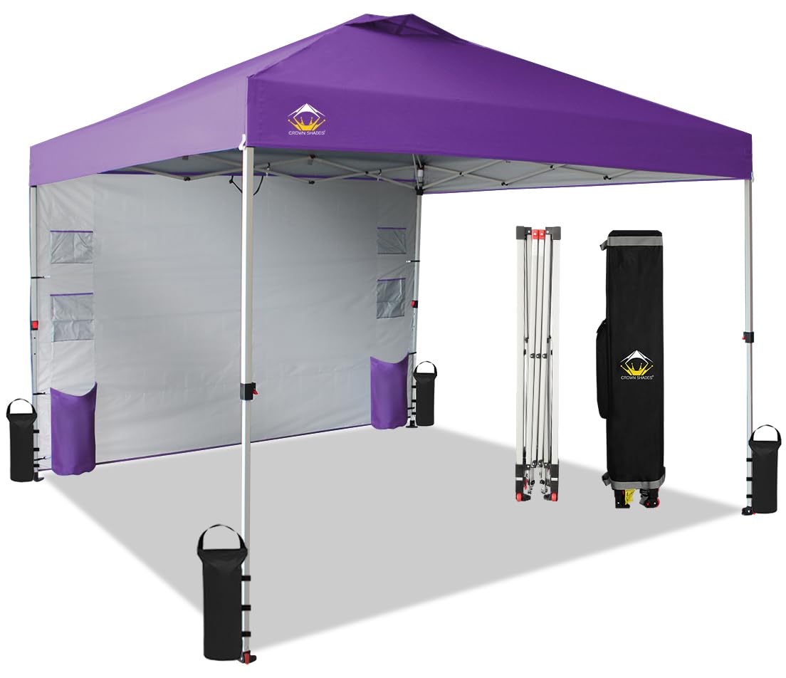 10x10 Pop Up Canopy Tent with Sidewalls & Pockets - Purple Instant Sun Shelter for Outdoor Events, Camping & Beach - Easy One-Person Setup & Portable Center Lock Design - Perfect for Picnics, Tailgating & Backyard Parties