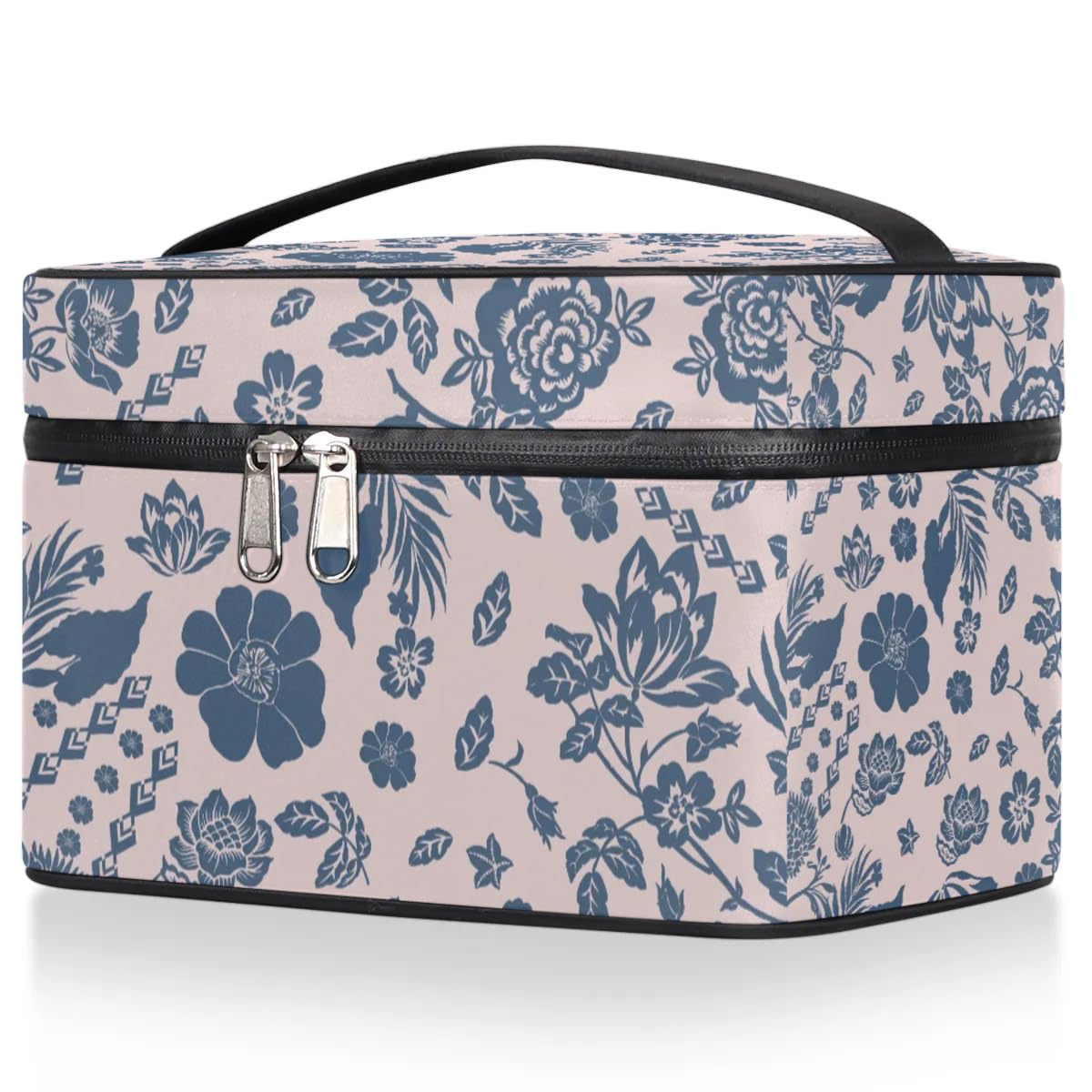 Portable Large Capacity Makeup Travel Bag Organizer for Women - Lightweight Cosmetic Storage Case with Handle, Toiletry Brush Zipper Pouch - Abstract Floral Design | Perfect for Travel, Gym & Daily Organization