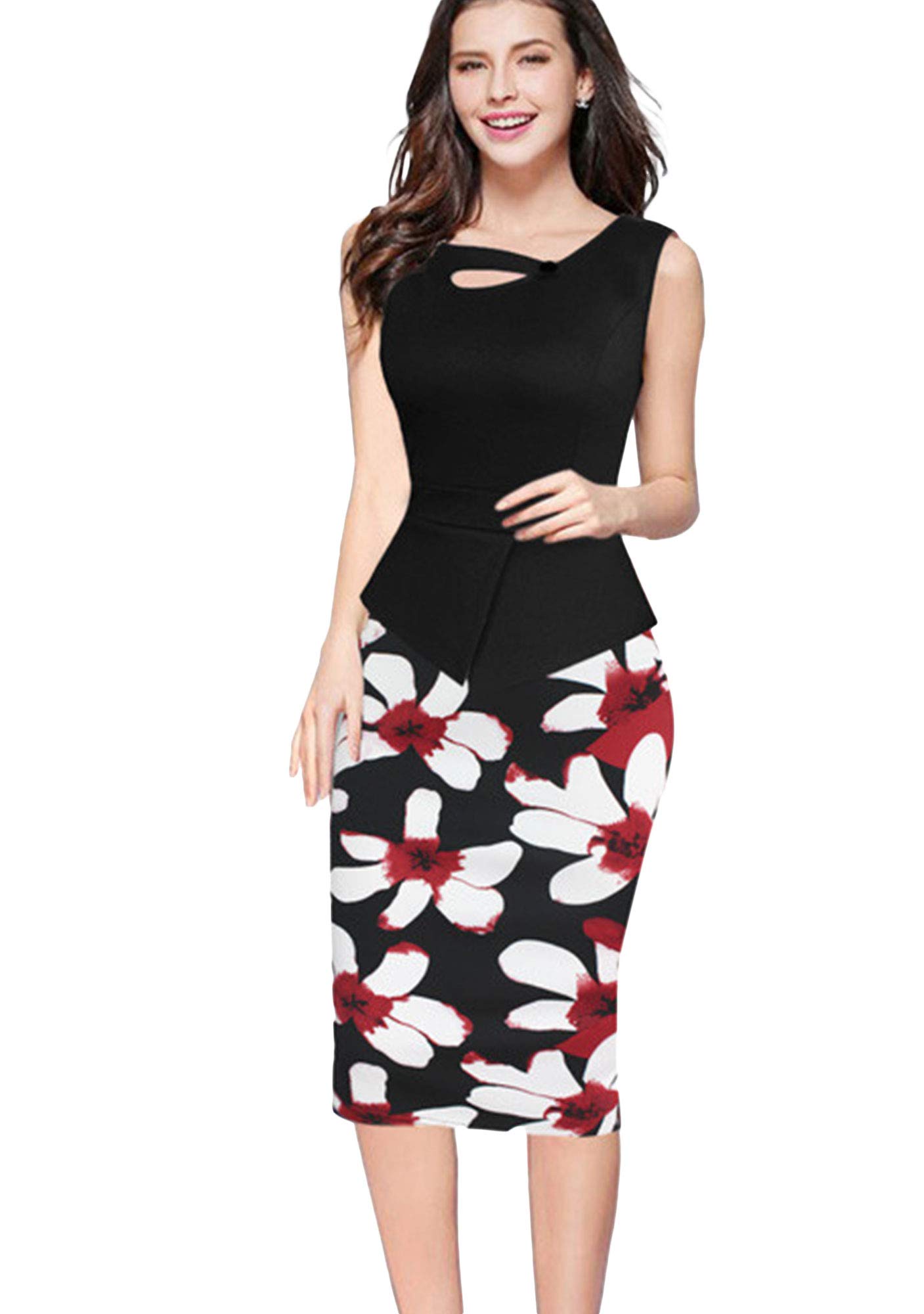 YMING Women's Floral Print Bodycon Dress - Sleeveless Office Pencil Dress for Work, Club & Party | Sexy & Elegant One Piece Dress for Women | Perfect for Business, Cocktail Events & Night Out
