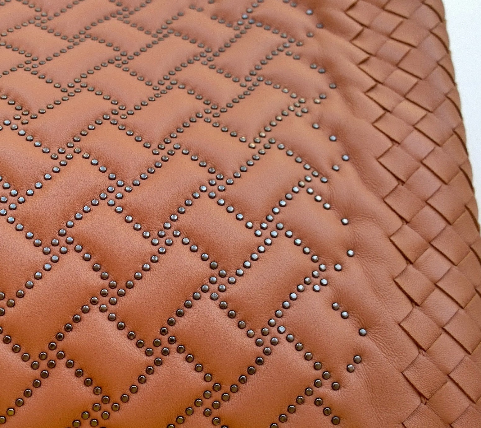 Bottega Veneta Studded Woven Leather Chain Handle Tote Bag in Terra Cotta - Stylish Designer Handbag for Work, Travel & Everyday Use