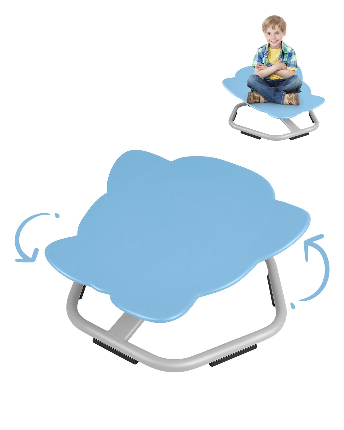 Kids Swivel Chair for Autism & Sensory Needs - Light Blue Sit and Spin Chair with 220lb Weight Capacity | Strong Metal Base & Non-Slip Design for Balance Training | Perfect for Classrooms, Therapy Rooms & Home Play Areas